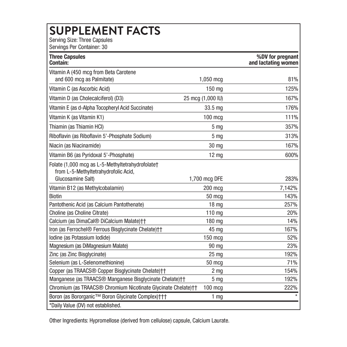 THORNE Basic Prenatal, Includes Active Folate, Choline & Iron, 90 Capsules